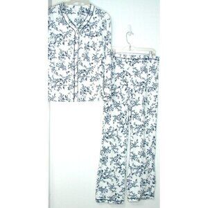 Secret Treasures Floral Pajama Sleep Set M 8-10 Navy Blue White Soft Button Down